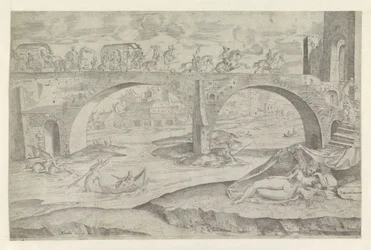 Venus and Cupid in Cityscape with a Bridge