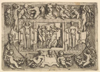The Cumeaean Sibyl Walking to the Right and Carrying a Tray, Followed by Three Women