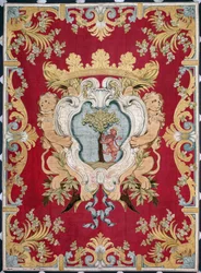 Blazon of the nobility with a lion and a tree. Tapestry of the manufactures of Brussels
