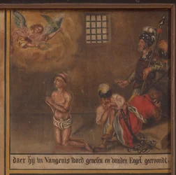 Maarke. Chapel (Sint-Vincentiuskapel). interior. Painting. The martyr of Saint Vincent. 19th century. (detail)