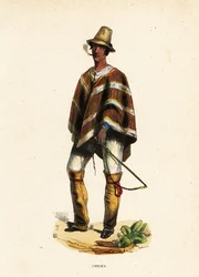 Mapuche man of Chile smoking a cigar