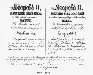 Signature of King Leopold II (1835-1909) approving the annexation of Congo to Belgium, 1908