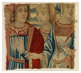 Tapestry Fragment Depicting Man and Two Women, Possibly Made in Brussels, Belgium, Early 16th Century