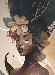 Woman Face Portrait with Floral Elements