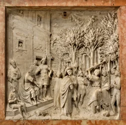 Crypt, Ark of Saints Marcellinus and Peter Exorcist, Benedetto Briosco 1506-08, The Beheading of Saints Marcellinus and Peter