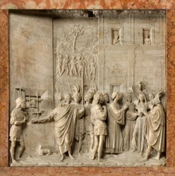 Crypt, Ark of Saints Marcellinus and Peter Exorcist, Benedict Briosco 1506-08, Saint Peter Frees Pauline of the Demon