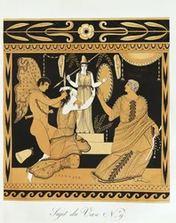 Ajax The Lesser affronts Cassandra at the foot of Athena