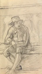 Figure Study of a Young Man, with a Hat, Sitting Outside