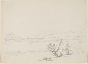 An Alpine Landscape with a Couple Seated by Trees Overlooking a Valley