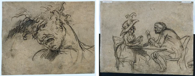 Head of a Screaming Man (recto) Woman and Man Playing Cards (verso)