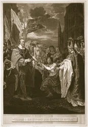 William I receiving the crown of England, engraved by George Noble, illustration from David Hume