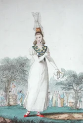 A Cauchoise in the traditional costume for feast days, engraved by Gatine