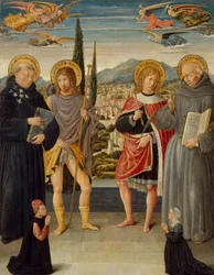 Saints Nicholas of Tolentino, Roch, Sebastian, and Bernardino of Siena