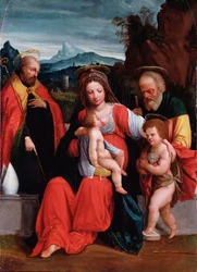 The holy family with St John the Baptist as a child and a bishop