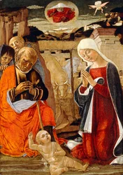 The Nativity, with the Annunciation to the Shepherds in the Distance
