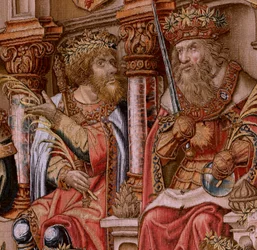Flemish tapestry. Series The Honours. Honour. Second tapestry in the series. Model Cartoonists from the circle of Bernard van Orley and Jan Gossaert (Mabuse). Manufacture Pieter van Aelst, Brussels. Ca 1550. Fabric Gold, silver, silk and wool.