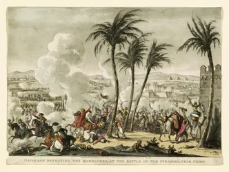 Napoleon Defeating the Mamelukes at the Battle of the Pyramids, Near Cairo, engraved by George Cruikshank, pub. 1823