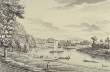 A West View of Hampton Court Ferry and Hampton Church at a Distance