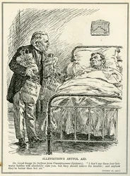 Dr Lloyd George Proposes to Cure the Sufferer from the Unemployment Epidemic with Four Hot Water Bottles, 