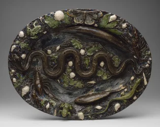 Rustic Ware: Dish with Animal and Plant Ornaments, Second half of the 16th century