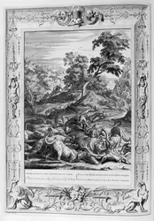Acteon devoured by hunting hounds