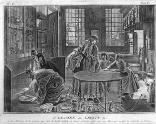 Judaism: the examination of leaven, the search for leaven on the eve of the feast of Pessah (Easter) The search for leaven, removal of all chametz on the eve of Passover for the Jewish people) Engraving from Illustration of ceremonies and customs relig