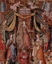 Flemish Tapestry. Series The Honours. Justice. Ninth Tapestry in the Series. Model Cartoonists from the Circle of Bernard van Orley and Jan Gossaert. Ca 1550