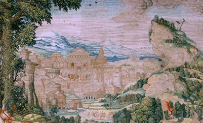Flemish tapestry. Series The Passion of Christ. Fall on the way to Calvary. Second tapestry in the series. Models Cartoonist Bernard van Orley. Manufacture Pieter de Pannemaker, Brussels. Ca 1518-1523