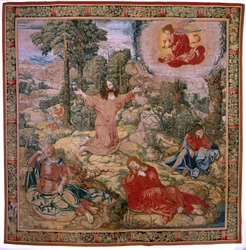Flemish Tapestry. Series The Passion of Christ. Christ in the Mount of Olives. Manufacture Pieter de Pannemaeker, Brussels. Cartoonist Barend van Orley. Ca 1518-1522