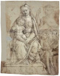 Madonna and Child, a Warrior Saint (Michael?), and a Group of Worshippers