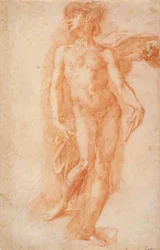 Mercury Dressed in a Fluttering Robe Standing on a Staircase