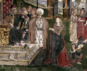 Detail of the dispute of Saint Catherine of Alexandria with the philosopher before the Roman Emperor Maxentius