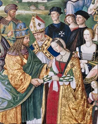 The Piccolomini Library, South East Wall: Aeneas Sylvius Introduces Eleonora of Aragona to Frederick III, February 24