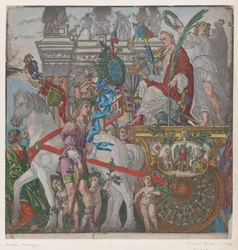 Sheet 9: Julius Caesar in His Horse-Drawn Chariot, from The Triumph of Julius Caesar