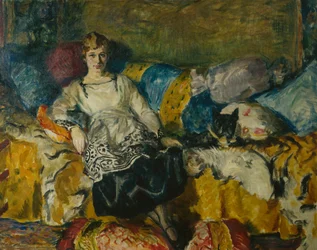 Woman with Dog on the Sofa