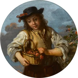 A Boy Carrying a Basket of Roses