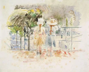 Two Little Girls at a Balustrade by the Lake in the Jardin des Tuileries, Paris