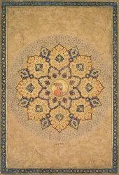 Shamsa sunburst with portrait of Aurangzeb, from the Emperor