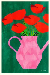 Red Poppies In a Pink Vase