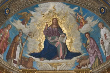 The Redeemer in Glory among St Himerius, St Marcellinus, St Omobono and St Peter, and the symbols of the Evangelists