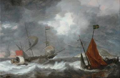 Sea Storm with Sailing Ships