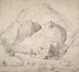 Mountainous Landscape with Figure on Horseback in Foreground