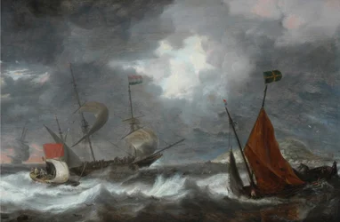 Sea Storm with Sailing Ships