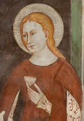 North Transept, Altar of St. Michael the Archangel, Behind the Altarpiece the Frescoes of Bonifacio Bembo, Saint Agatha