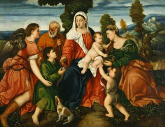 The Holy Family with Tobias and the Angel, Saint Dorothy, Giovannino, and the Miracle of the Corn Beyond