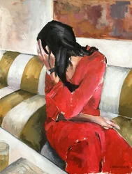 Emotional Woman in Red