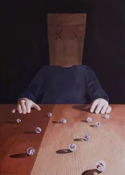 Faceless Figure and Marbles