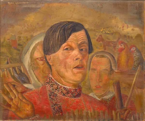 Self-portrait with the cock and the hen
