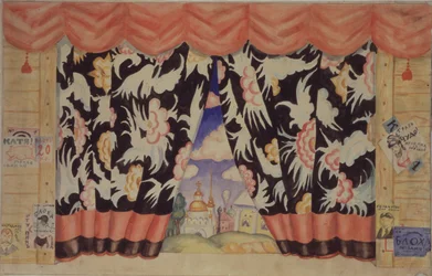 Sketch of curtain for the theatre play The Flea by E. Zamyatin, 1925-1926