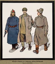 Detainee being taken to a Revolutionary Tribunal; from Histoire des Soviets, pub. 1922